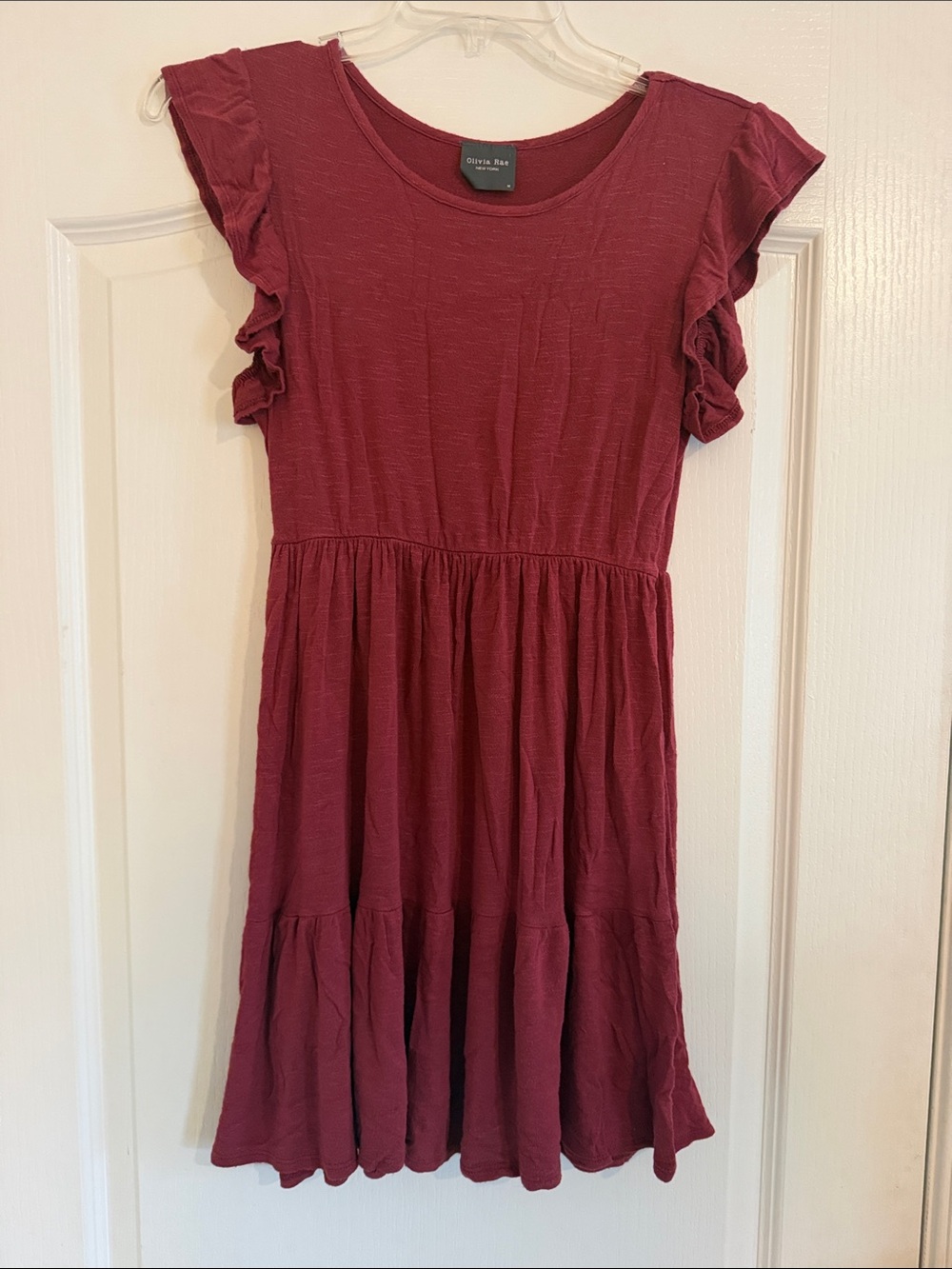 Olivia Rae Burgundy Ruffle Sleeve Mini Dress